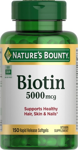 [BRSWIF37BB4RSYLG] Nature's Bounty Biotin, Supports Metabolism for Cellular Energy and Healthy Hair, Skin, and Nails, 5000 mcg, 150 Softgels