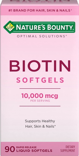 [BRSWKFA7OQMQOGDE] Nature's Bounty Biotin 10000mcg Supplement, Supports Healthy Hair, Skin and Nails, Optimal Solutions Hair Vitamin with Biotin, 90 Rapid Release Liquid Softgels
