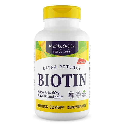 [BRSWIHAKOIFBKGTM] Healthy Origins Biotin 10,000 mcg (10 mg), 150 Veggie Capsules - High Potency USP Grade Vitamin B7 Supplement - Supports Healthy Hair Growth, Strong Nails & Glowing Skin - Non-GMO, Vegan & Gluten-Free