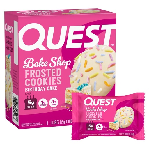 [BRSWKHALCYPR2DDD] Quest Nutrition Frosted Protein Cookies, Birthday Cake, <1g Sugar, 5g Protein, 1g Net Carbs, Gluten Free, 8 Cookies