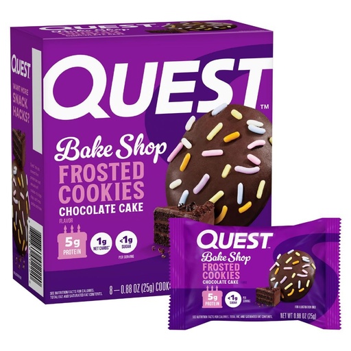 [BRSWKHALCYBRCET7] Quest Nutrition Frosted Protein Cookies, Chocolate Cake, <1g Sugar, 5g Protein, 1g Net Carbs, Gluten Free, 8 Cookies