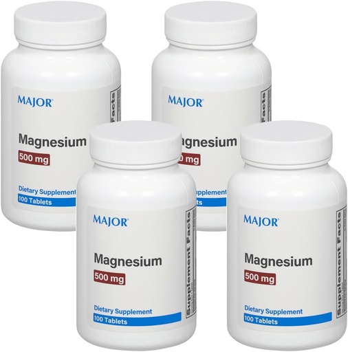 [BRSWKHTQCIAB6GA5] Major Magnesium 500mg - Magnesium Oxide Tablets - Dietary Supplement - 100 Count (4 Pack)