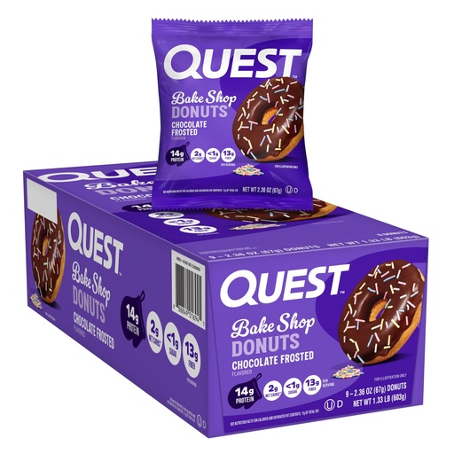 [BRSREAAHB4FGGET4] Quest Nutrition Bake Shop, Chocolate Frosted Donuts, 14g Protein, Less than 1g Sugar, Protein Snack, Low Sugar, 9 Count