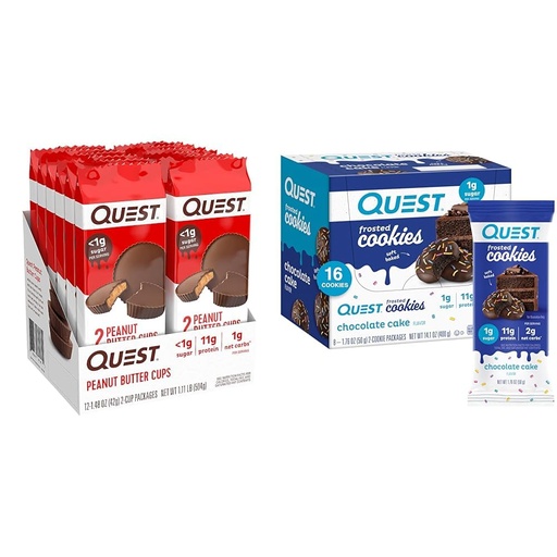 [BRSRAY33CIIAOYD7] Quest Nutrition High Protein Peanut Butter Cups 12 Count & Chocolate Cake Frosted Cookies Twin Pack, Gluten Free