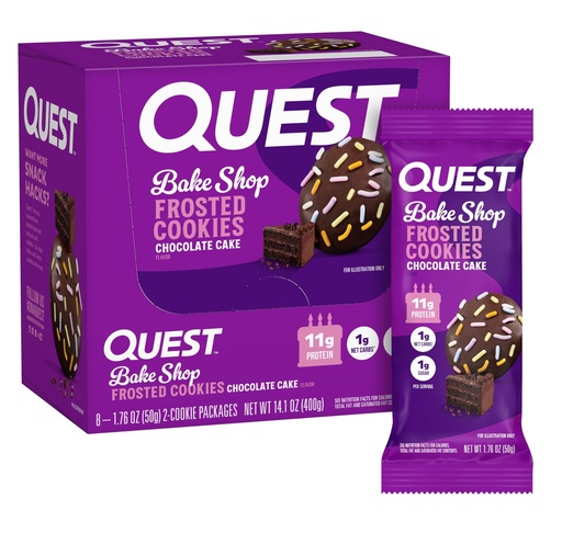 [BRSROGDQCUCGC3I4] Quest Nutrition Frosted Cookies Twin Pack, Chocolate Cake, 1g Sugar, 11g Protein, 1g Net Carbs, Gluten Free, 16 Cookies