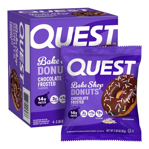 [BRSREAAHB4NBOAAU] Quest Nutrition Bake Shop, Chocolate Frosted Donuts, 14g Protein, Less than 1g Sugar, Protein Snack, Low Sugar, 4 Count