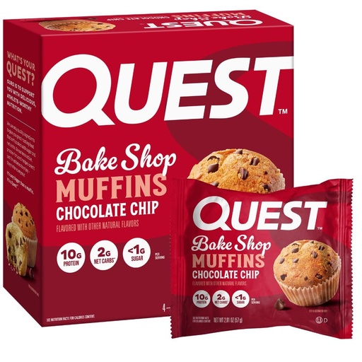 [BRSREY37OV6WC2A3] Quest Nutrition Chocolate Chip Muffin, 10g Protein, 2g Net Carb, Less than 1g Sugar, Protein Snack, 4 Count