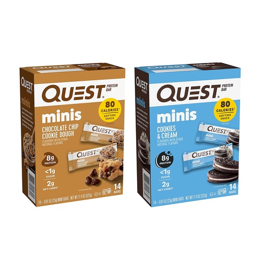 [BRSRM2QLOEJRMCTV] Quest Nutrition Mini Protein Bars Bundle, Chocolate Chip Cookie Dough and Cookies & Cream, High Protein, Low Carb, Keto Friendly, 14 Count Each