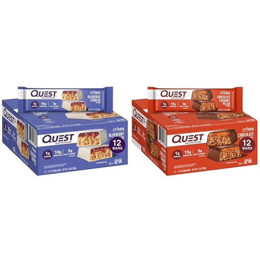 [BRSROCACCIPRMHY2] Quest Nutrition Crispy Blueberry Cobbler & Chocolate Caramel Pecan Hero Protein Bars, 16g & 15g Protein, 1g Sugar, 3g Net Carb, Gluten Free, Keto Friendly, 12 Count Bundle