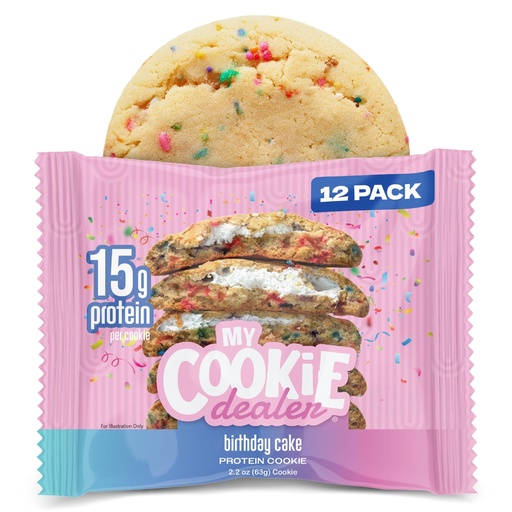 [BRSRACT4PMHQYFA3] My Cookie Dealer Protein Cookies, Birthday Cake (2.2oz, Pack of 12) - 15g Protein per Cookie - Individually Wrapped Workout Snacks for On-The-Go Travel