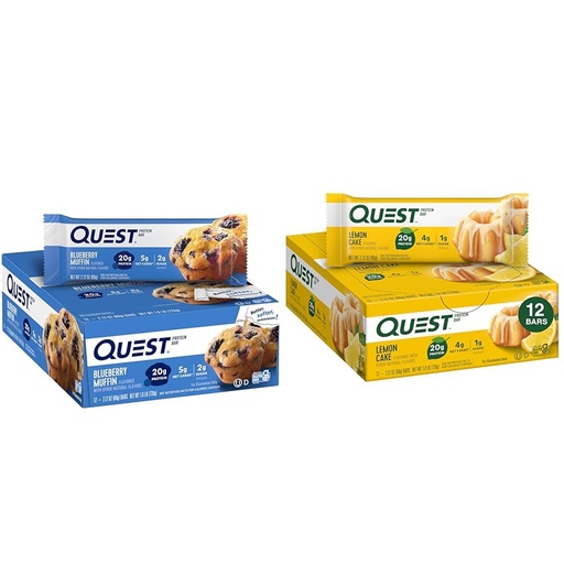 [BRSRAZTYOF7GEH34] Quest Nutrition Blueberry Muffin (12 Count) and Lemon Cake (12 Count) Protein Bars Bundle, High Protein, Gluten Free