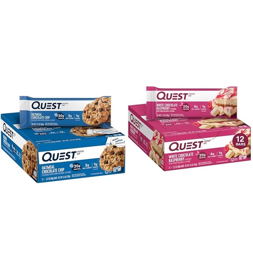 [BRSROCYPDEJWA3A2] Quest Nutrition Oatmeal Chocolate Chip Protein Bar, High Protein, Low Carb, Gluten Free & White Chocolate Raspberry Protein Bars, High Protein, Low Carb, Gluten Free