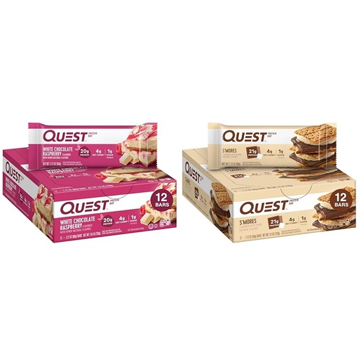 [BRSROCYKPJYRA3D3] Quest Nutrition White Chocolate Raspberry Protein Bars, High Protein, Low Carb, Gluten Free, Keto Friendly, 12 Count & S'mores Protein Bar, High Protein, Low Carb, Gluten Free, Keto Friendly, 12 Count