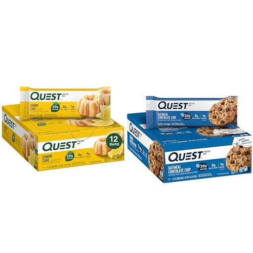 [BRSRAYANOIJWAC3P] Quest Lemon Cake (12 Count) and Oatmeal Chocolate Chip (12 Count) High Protein Gluten Free Bars