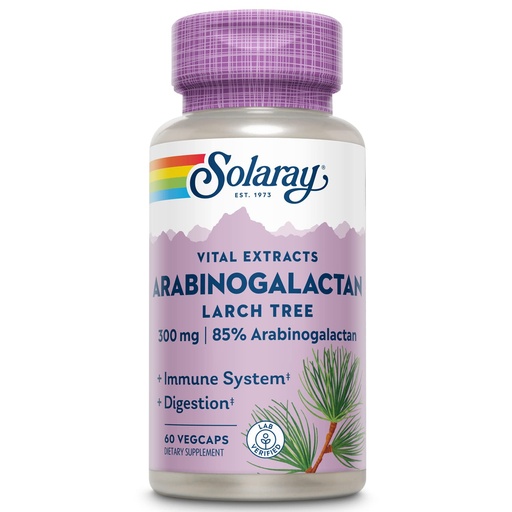 [BRSWIYT3PMCGEALU] SOLARAY Arabinogalactan, Larch Tree Extract 300mg | Prebiotic Fiber for Healthy Gut & Immune System Support | 60 VegCaps