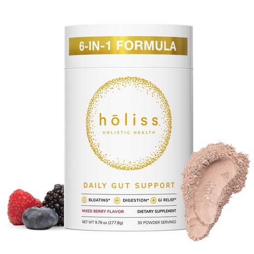 [BRSRAGLQCIPRYGQ7] Daily Gut Health Powder 6-in-1 All Natural Supplement, Slippery Elm, L Glutamine, Lemon Balm with PepZinGI - Bloat & Gas Relief, GI Lining Repair, IBS Support - Mixed Berry, 30 Servings