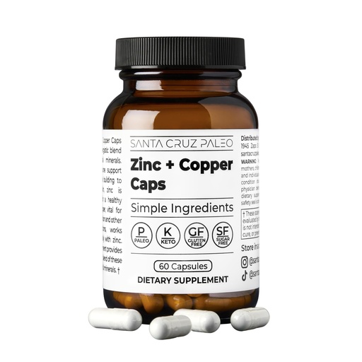 [BRSREYYKOUNQEA3V] Santa Cruz Paleo, Zinc & Copper Mineral Supplement, High Absorption Formula, Zinc Supplement for Skin & Hair, L Methionine, Copper Gluconate, Trace Minerals, Gluten Free, Keto, Paleo, 60 Capsules