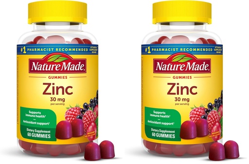 [BRSRGGQKDF7B4AAU] Nature Made Zinc Supplements 30 mg Per Serving, Dietary Supplement for Immune Health and Antioxidant Support, 60 Zinc Gummies, 30 Day Supply, (Pack of 2)