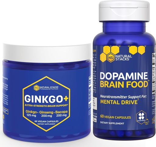 [BRSROBAHOACAA3A3] NATURAL STACKS Ginkgo Biloba + Dopamine Brain Food Bundle - Supports Focus & Mental Drive* - 120 Total Capsules
