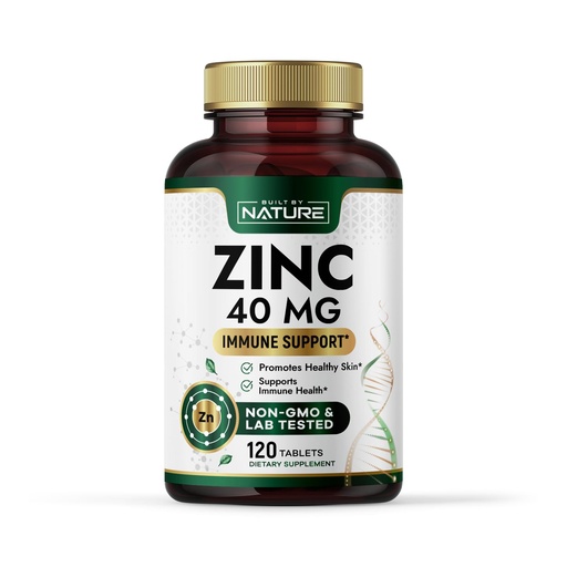 [BRSRACY6CMBWAGTH] Built By Nature Zinc 40 mg – High-Potency Immune Support & Antioxidant Supplement – Promotes Skin Health & Wound Healing – Zinc Gluconate – Non-GMO, Gluten Free – 120 Tablets