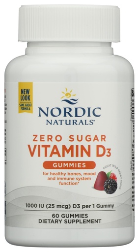 [BRSWYYIDBACRA23Z] Nordic Naturals Zero Sugar Vitamin D3 Gummies, Wild Berry - 60 Gummies - 1000 IU Vitamin D3 - Great Taste - Healthy Bones, Mood & Immune System Function - Non-GMO - 60 Servings