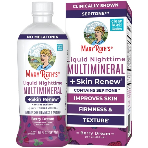 [BRSRAHA3AR4A2CD6] MaryRuth's Liquid Nighttime Liquid Multimineral + Skin Renew | Clinically Shown in Women to Reduce Fine Wrinkle & Improve Skin Firmness | Sepitone | NO Melatonin | Magnesium | Vegan | 30 Servings