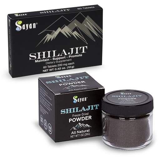 [BRSROCA2BYDRAA3J] Sayan Shilajit Pure Organic Black Resin Trace Mineral Tablets & Pure Organic Shilajit Extract Freeze-Dry Powder Bundle - Immune Support, Detox, Energy Boost (1 Month Supply)