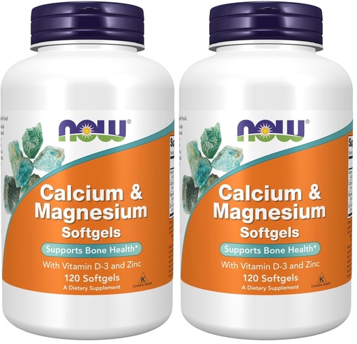 [BRSRE2YQAVYGCCLL] NOW Foods Supplements, Calcium & Magnesium with Vitamin D-3 and Zinc, Supports Bone Health*, 120 Softgels, (Pack of 2)