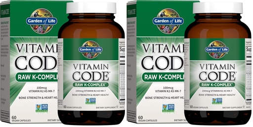 [BRSRGGQKOUMA4H3B] Garden of Life Vitamin K2 and K1, Vitamin Code Vegan K Complex for Bone Strength and Heart Health, Omega Rich Flax Seed Oil, Trace Minerals, Probiotics, 60 Day Supply, (Pack of 2)