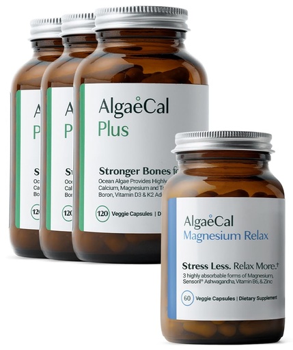 [BRSRGGIKOADW223A] ALGAECAL Organic Red Algae Calcium Supplement for Bone Density & Strength, Vitamin K2 MK7, Vitamin D3, Magnesium & Trace Minerals, 120 Veggie Caps Magnesium Relax™ (60 Caps)
