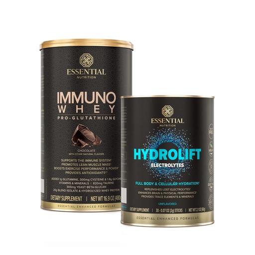 [BRSREHYOAUCAIFL4] Essential Nutrition Hydrolift Electrolytes + Immuno Whey Chocolate – Powerful Hydration with Trace Minerals and Glutathione-Support Protein Formula – Keto Friendly, Sugar Free