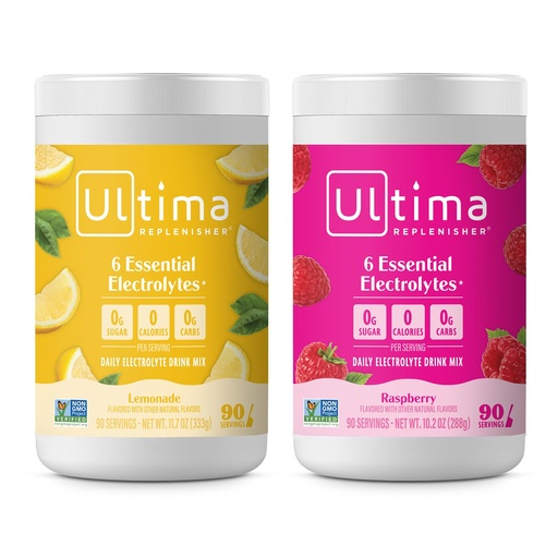 [BRSRMHY2CJ6AAYD2] Ultima Replenisher Electrolyte Powder Drink Mix Bundle – Sugar Free – Lemonade and Raspberry, 90 Servings – Hydration Powder - 6 Key Electrolytes and Trace Minerals – Keto Friendly, Non-GMO