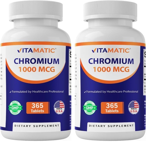 [BRSRGFI7CNYGOCLL] Vitamatic Chromium 1000 mcg | 365 Tablets | High Potency Chromium Picolinate | Non-GMO, Gluten Free (Pack of 2)