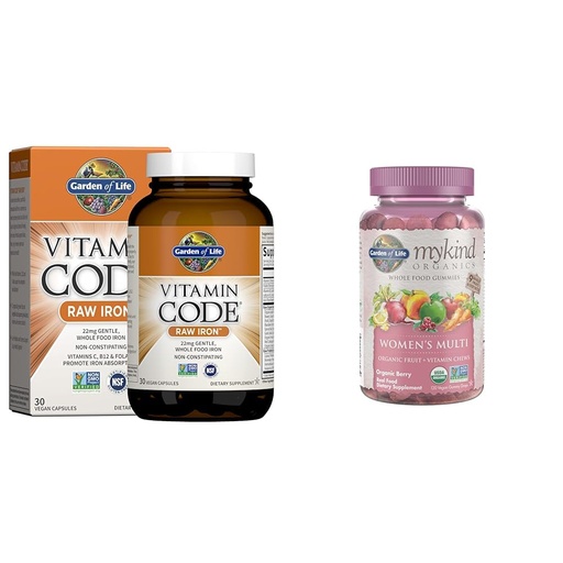[BRSROCQPOR7RAGTV] Garden of Life Vitamin Code Raw Iron 30ct Capsules & Organics Women's Gummy Vitamins - Berry - Certified Organic, Non-GMO, Vegan