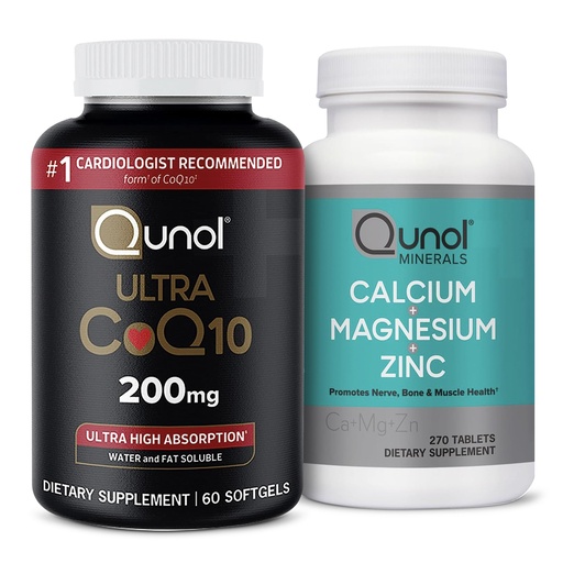 [BRSROGACO4IRQ2DF] Qunol CoQ10 200mg Softgels, Ultra High Absorption Coenzyme Q10 Supplements - 2 Month Supply - 60 Count Magnesium 3 in 1 Tablets with Calcium, Magnesium & Zinc, 270 Count