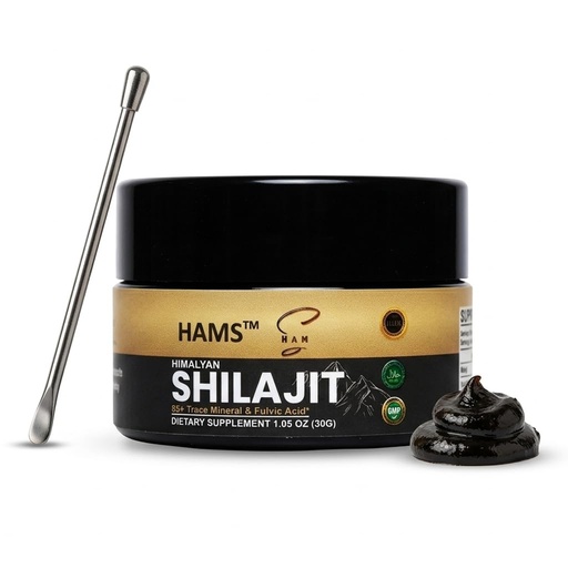 [BRSRGFAZBMNWGD3K] HAMS Pure Himalayan Shilajit Resin, Authentic Mumijo with 84+ Trace Minerals, High Potency with Elemental Gold and Fulvic Acid, Lab Tested, Vegan, 30g
