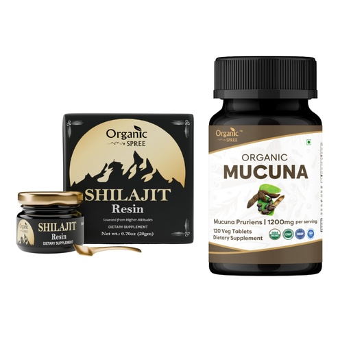 [BRSREHYQC4CGKHQV] ORGANIC SPREE Pure Himalayan Shilajit Resin & Mucuna Supplement – 20g & 120 Tablets – 85+ Trace Mineral Fulvic Acid Resin & USDA Organic Mucuna Pruriens