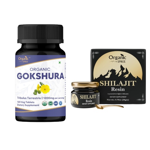 [BRSREHY2OQDQYELL] ORGANIC SPREE Gokshura & Himalayan Shilajit – USDA Organic Tribulus Terrestris 120 Tablets & 20g Resin with 85+ Trace Minerals – Supports Energy & Immune Health*