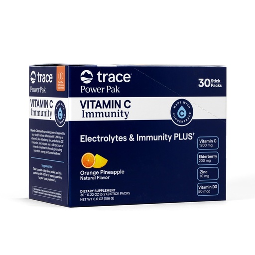 [BRSRGAQBOB7A4ELH] Trace Minerals Power Pak + Immunity Vitamin C Powder Drink Mix - Orange Pineapple - Electrolytes, Vitamin C, Zinc & Vitamin D3-30 Stick Packs (30 Servings)