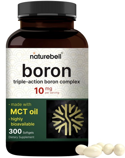 [BRSREY3YDF5RMFL4] Boron 10mg, 300 Softgels with MCT Oil | High Absorption | Triple Action Boron Supplement for Men & Women | Glycinate, Citrate, & Aspartate Complex | Trace Minerals for Hormone, Bone, & Joint Support