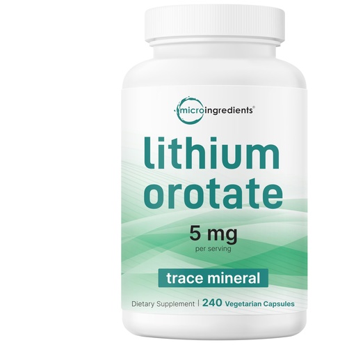 [BRSREBIBCV5QAC32] Micro Ingredients Lithium Orotate 5mg, 240 Vegetarian Capsules | 5mg Per Serving | Elemental Lithium Trace Mineral | Stable Low-Dose Orotate Form | Non-GMO, Filler Free