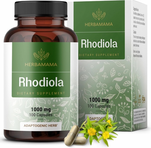[BRSWGAI7OZ7GKA36] HERBAMAMA Rhodiola Rosea Κάψουλες – Φυσικά Συμπληρώματα Εμμηνόπαυσης* για γυναίκες – 1000mg Rhodiola Rosea Root Powder per Serving for Women's Relaxation Support – Vegan, Non-GMO – 50-Day Supply