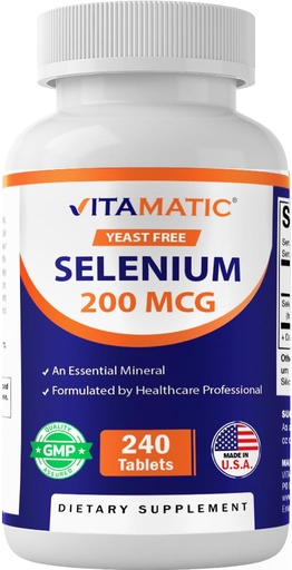[BRSROELQCEJQGAIV] Vitamatic Yeast Free Selenium 200mcg as Selenomethionine Supplement Essential Trace Mineral with Superior Absorption 240 Tablets