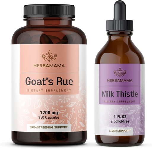 [BRSRAGI5CIFBYC35] HERBAMAMA Goat's Rue and Milk Thistle Kit - Bundle of 1200 mg Goat's Rue Capsules & Milk Thistle Liver Detox Drops 4 fl oz - Vegan, Non-GMO, Sugar & Alcohol-Free - 2 Pack