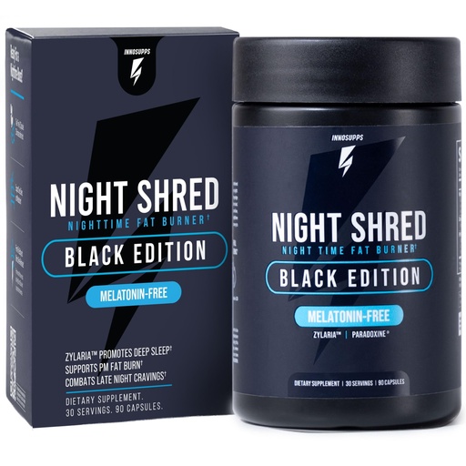 [BRSW2HABCR7RSFAY] Night Shred Black Melatonin-Free Nighttime Fat Burner and Sleep Support Supplement - GABA Complex with Ashwagandha, CLA, Grains of Paradise, and Zylaria - Thermogenic Fat Burner - 90 Vegan Capsules