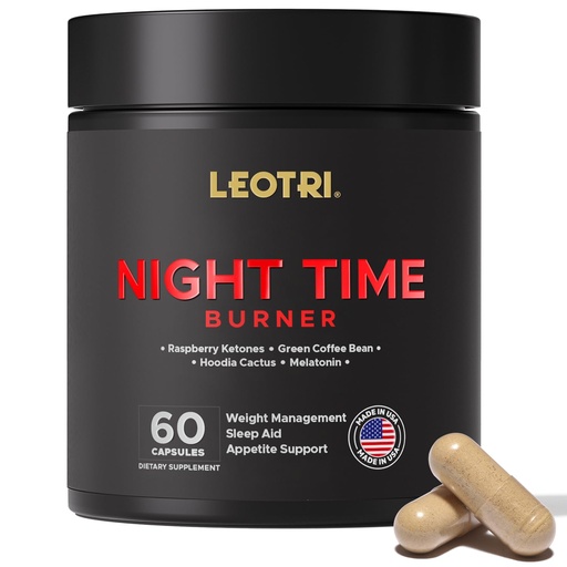 [BRSRAFAHCMBQ43D5] Night Burn Supplement: Raspberry Ketones Green Coffee Bean Hoodia Cactus Melatonin - Made in USA (60 Vegetarian Capsules)