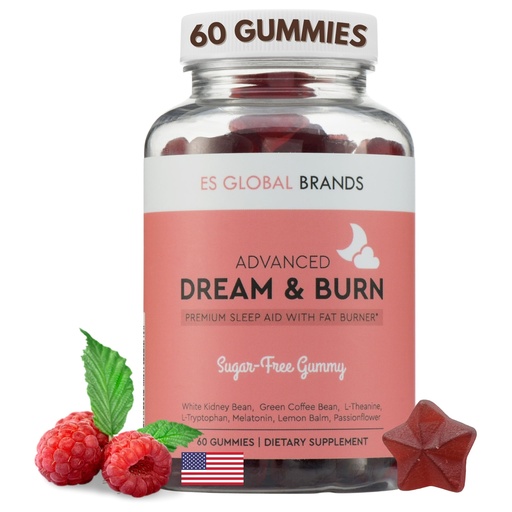 [BRSRMHYCCUNBOFA3] Dream & Burn | Night Time Fat Burner Gummies, Sleep Support & Weight Loss Supplement | Slimming Appetite Suppressant & Metabolism Booster | Melatonin, L-Theanine - 60 Vegan Gummies for Women & Men