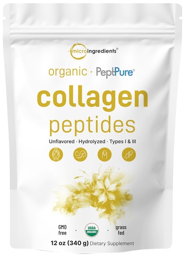 [BRSRAYI2BN5BAD32] Micro Ingredients Collagen Peptides Powder Organic, 12oz | Type I & III + Natural Protein | Grass-Fed Bovine Source | Unflavored | Supports Skin, Joint & Bone Health | Paleo, Non-GMO