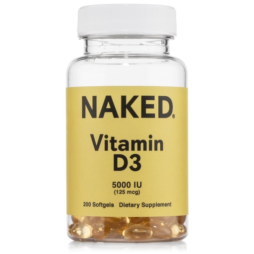 [BRSREBALAB6G22DV] NAKED Vitamin D3 5000 IU – High Potency Vitamin D Supplement for Immune Support, Bone Strength, Muscle Function – 200 Vitamin D Softgels