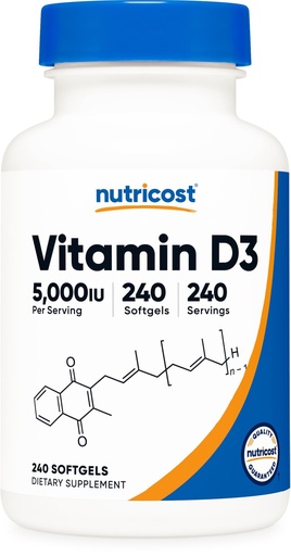 [BRSWGZD5BYNGMCA7] Nutricost Vitamin D3 5,000 IU (125mcg), 240 Softgels - Non-GMO and Gluten Free Vitamin D